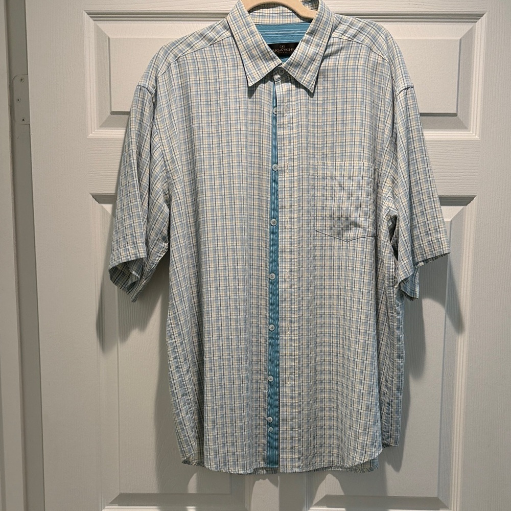 Bugatchi Light Blue Checkered Button Down Shirt - image 1